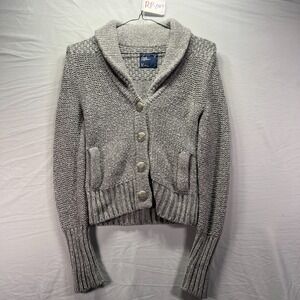 American Eagle Cardigan Sweater Women Small Gray Chunky Knit Cropped Rabbit Hair